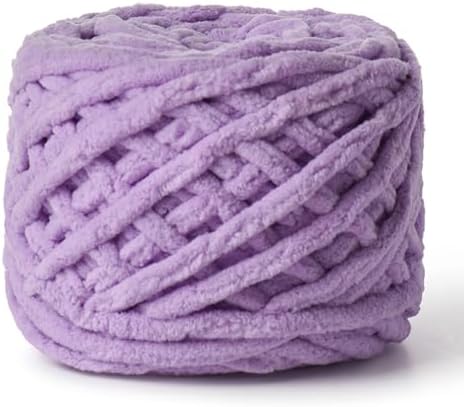 Plush Chenille Chunky Velvet 100g (49.2yd) - Fluffy Yarn for Crochet & Knitting - Baby Amigurumi Yarn (Purple) by OMoiut