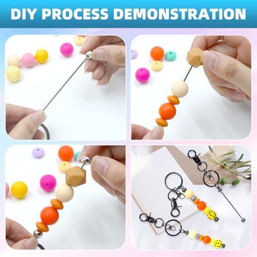 20 Pcs Beadable Keychains Bulk Kit – DIY Keychain Making Supplies with Metal Blanks for Crafts, Jewelry, Charms, Custom Projects – Blank Chain Bars for Beaded Keychain Design (Gray) - Image 4