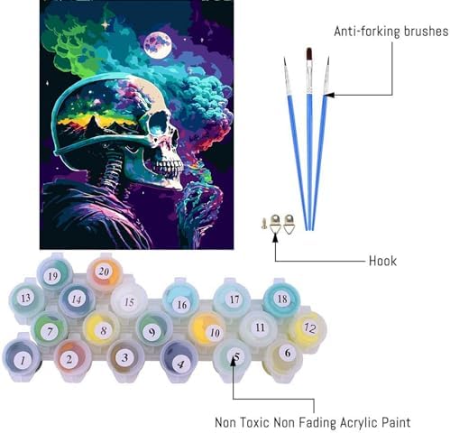 pchmcu DIY Skull Paint by Numbers Kits for Adults,Paint by Number for Adults Beginner Moon,Skeleton Paint by Numbers Kits on Canvas Without Frame for Home Wall Decor 16x20inch - Image 5