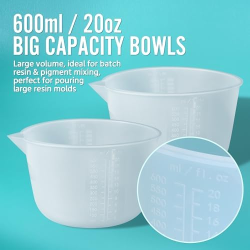 Silicone Resin Mixing Measuring Bowls 2Pcs 600ml/20oz for Resin Supplies, Thickened Reusable Silicone Bowl Cups for Epoxy Mixing, with Stir Sticks, Jewelry Making - Image 5