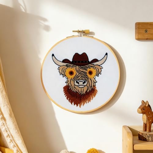 Highland Cow Embroidery Kits for Beginners Adults, Animal Hand Embroidery Starters Kits, Stamped Cross Stitch Kits DIY Needlepoint Kits for Beginners Adults, Embroidery Hoop, Thread and Video Tutorial - Image 7