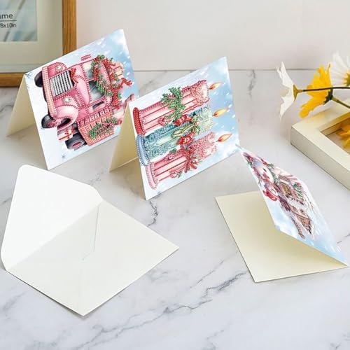 jinglinhh 6pcs Christmas Angel Wreath Truck Snowman Candles Diamond Art Painting Greeting Cards with Envelopes, DIY Card Making Kits for Adults, Diamond Art Postcards Holiday Cards Craft Gifts - Image 5