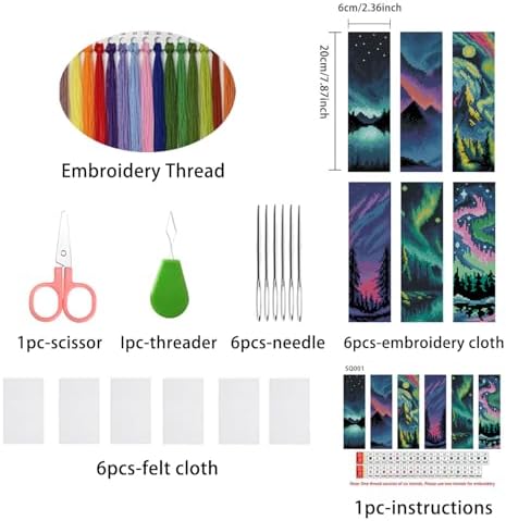 6PCS Cross Stitch Bookmark Kit for Adult Beginners Landscape Cross Stitch Kits with Backing Felt Floss Instruction DIY Stamped Embroidery Bookmark Kit for Starter Adults Book Lovers (2.3x7.8 inch) - Image 2