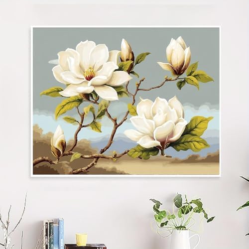 NDNXYXGS Flowers Paint by Numbers Kits for Adults,Magnolia DIY Painting Kit on Canvas,Floral Color by Numbers,Large Adult Paint by Number for Wall Decor and Gifts (flower2) - Image 2
