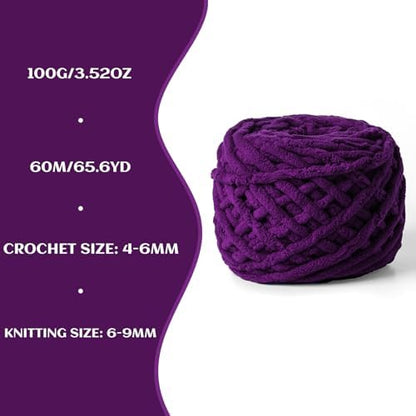 Plush Chenille Chunky Yarn 100g (49.2yd) - Fluffy Velvet Yarn Crochet for Blanket Knitting and Crocheting - Baby Yarns for Crocheting Soft - Amigurumi Yarns (Deep Purple) - Image 3