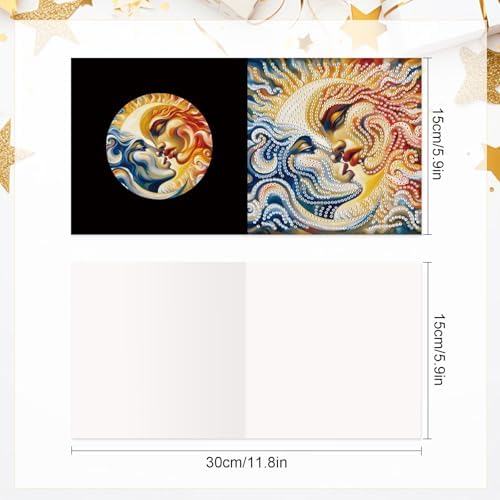 LazyFold 6 Pcs Diamond Art Painting Greeting Cards Kits, DIY Sun and Moon Handmade Festival Greeting Cards with Envelopes Diamond Art Crafts Birthday Cards Creative Gift - Image 2