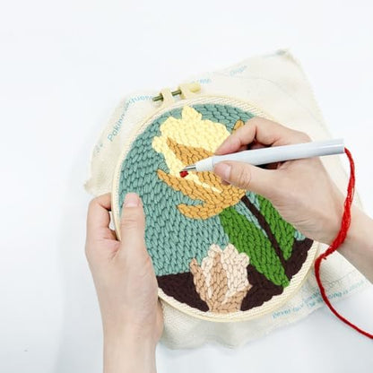 Zhenqing Lily Flower Punch Needle Embroidery Kit | 29x29cm Botanical Design with Hoop & Tools | DIY 3D Textured Wall Art for Beginners(Z95095C) - Image 3