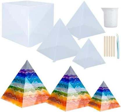 Pyramid Resin Molds Silicone,5"-7.4" 3 Pcs Inner Molds and 1 Plastic Frame by SIMEIQI