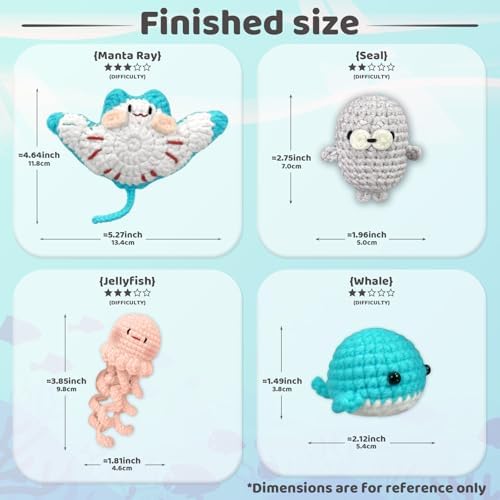 YAMAXIN Crochet Kit for Beginners – Ocean Animal Amigurumi DIY Yarn Kit with Step-by-Step Instructions, Tools & Soft Yarn – 4 Pack Crochet Kit Gift for Adults - Image 2