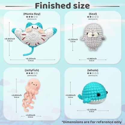 YAMAXIN Crochet Kit for Beginners – Ocean Animal Amigurumi DIY Yarn Kit with Step-by-Step Instructions, Tools & Soft Yarn – 4 Pack Crochet Kit Gift for Adults - Image 2