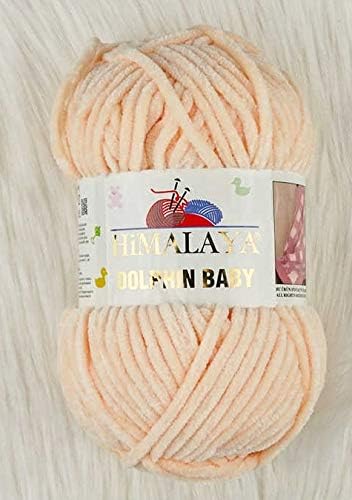 4 Skein/Pack Himalaya Dolphin Baby Chenille Yarn, Each Ball 100 gr (3.5 oz), 120 m (132 Yards), 100% Polyester, Super Bulky Baby Blanket Velvet Amigurumi Yarn, 80333 - Light Salmon
