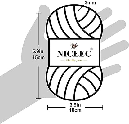 NICEEC 2 Skeins Soft Chenille Yarn 2 x255m (2X 279yds, 3X 150g)_Coffee - Image 5