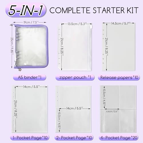 5-in-1 Sticker Organizer Book Reusable A5 Storage Binder with 220 Pockets,10 Release Papers, Zipper Album Sticker Collecting Display Keeper (Purple) - Image 2
