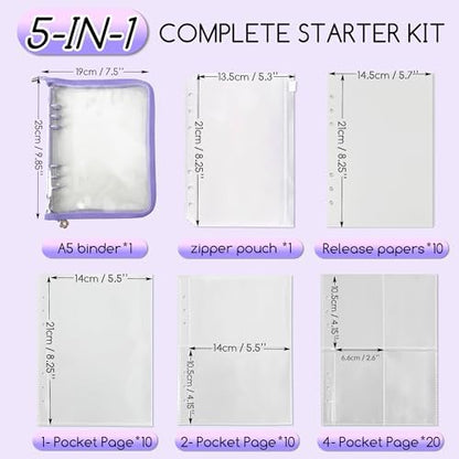 5-in-1 Sticker Organizer Book Reusable A5 Storage Binder with 220 Pockets,10 Release Papers, Zipper Album Sticker Collecting Display Keeper (Purple) - Image 2