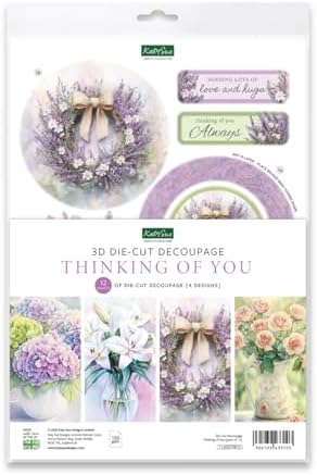Katy Sue Designs Thinking of You 3D Die Cut Decoupage Collection for Card Making Supplies. Contains 12 Sheets of Katy Sue Die Cut Decoupage Featuring Lavender, Lillies, Hydrangea, and Roses by KatySue