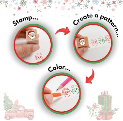 48 Piece Merry Christmas Craft Kit Wooden Stamp Set with Ink Pads Colored Pencils Stickers Cards Envelopes DIY Holiday Card Making Set for Kids Adults Classrooms Festive Family Fun - Image 4