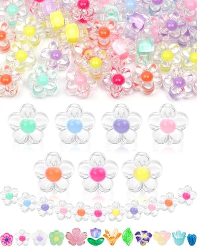 FIVEIZERO Flower Charms, 300PCS Acrylic Colorful Transparent Bead by FIVEIZERO