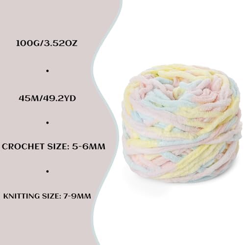 Plush Chenille Chunky Yarn 100g (49.2yd) - Fluffy Velvet Yarn Crochet for Blanket Knitting and Crocheting - Baby Yarns for Crocheting Soft - Amigurumi Yarns (Macaron) - Image 3