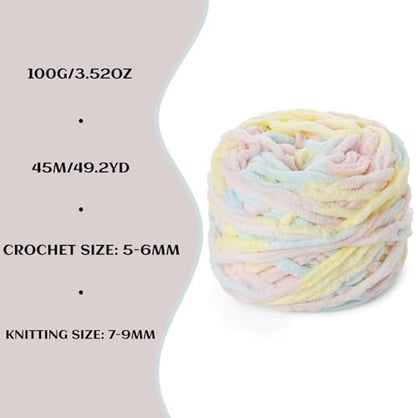 Plush Chenille Chunky Yarn 100g (49.2yd) - Fluffy Velvet Yarn Crochet for Blanket Knitting and Crocheting - Baby Yarns for Crocheting Soft - Amigurumi Yarns (Macaron) - Image 3