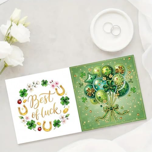6Pcs St. Patrick's Day Greeting Card DIY Diamond Art Painting Greeting Cards Special Shaped Diamond Blessing Folding Card Kit Arts Crafts for Holiday Festival-Balloon - Image 6