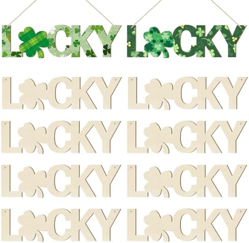 Large Size 7inch Wooden Lucky Ornaments to Paint, Wooden Shamrock St. Patrick's Day Cutouts DIY Blank Unfinished Round Spring Irish Wood Discs Ornament for Crafts Hanging Decorations 10PCS by Sophena