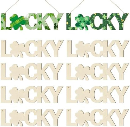Large Size 7inch Wooden Lucky Ornaments to Paint, Wooden Shamrock St. Patrick's Day Cutouts DIY Blank Unfinished Round Spring Irish Wood Discs Ornament for Crafts Hanging Decorations 10PCS by Sophena