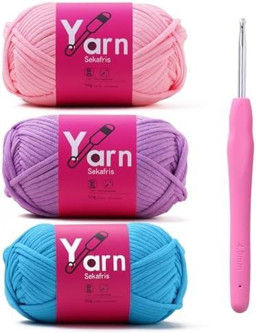 Beginner Yarn for Crocheting Cotton Crochet Yarn #4 Mixed Colors by Sekafris