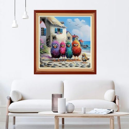 Joyhoor Cross Stitch Kits for Beginners Stamped Cross-Stitch Supplies Needlework preprint Embroidery Kits for Adults DIY Needlepoint Kit Embroidery Patterns 11CT-Seaside Colorful Chicken 18×18 inch - Image 2