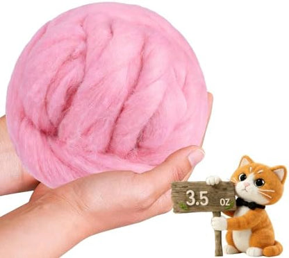 Wool Roving-3.5oz Needle Felting Wool, Soft Multi-Color Wool Fiber, Perfect Felting Wool Pure Wool, Chunky Yarn, for DIY Crafts, NeedleFelting Projects,and Artwork (Pink Cherub) by VKEDA