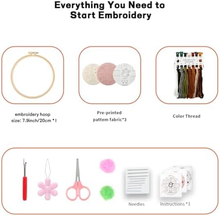JOINRUN Beginner Embroidery Kit for Adults, 3 Pack with Video Tutorial - Image 3