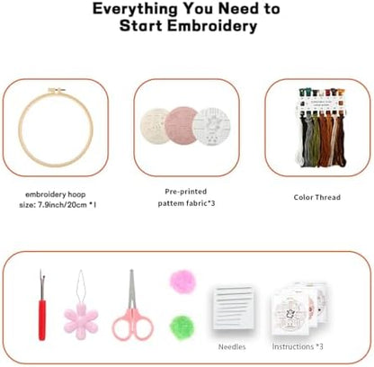 JOINRUN Beginner Embroidery Kit for Adults, 3 Pack with Video Tutorial - Image 3