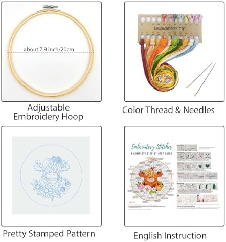 Louise Maelys Highland Cow Embroidery Kit for Beginners Floral DIY - Image 2