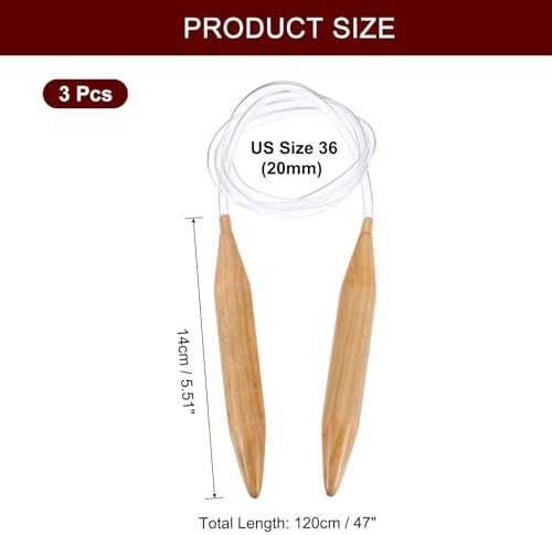 HARFINGTON 3Pcs US Size 35 (20 mm) Circular Knitting Needles, 47 Inch / 120 cm Round Wooden Needle for Handmade Projects DIY Knitting Blankets Socks Hats Sweaters - Image 2
