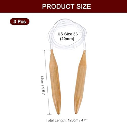 HARFINGTON 3Pcs US Size 35 (20 mm) Circular Knitting Needles, 47 Inch / 120 cm Round Wooden Needle for Handmade Projects DIY Knitting Blankets Socks Hats Sweaters - Image 2