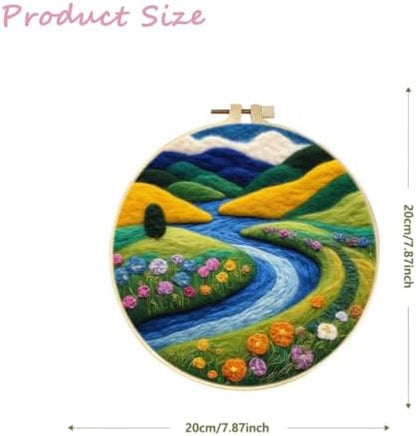CaptainCrafts DIY Needle Felting Starter Kit with Picture Hoop, Foam Pad Felt Cloth Instructions for Home Decoration Beginner Art Craft (Autumn Mountains Rivers) - Image 2