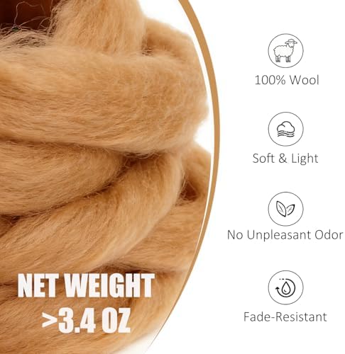 3.4oz Needle Felting Wool Dark Golden for DIY Needle Craft Enthusiasts - Image 2