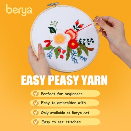 BERYA Embroidery Kit for Beginners, Flowers and Leaves Embroidery Practice Kit, Hand Floral Embroidery Starter Kit for Adults with Video Step by Step Instructions, Hoops, Threads and Needles (BEF014) - Image 6