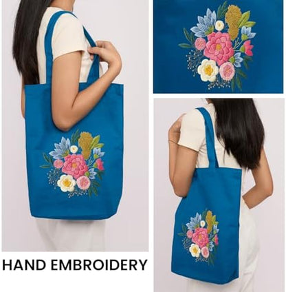 CREAWONDER Canvas Tote Bag Embroidery Kit with Pattern for Beginners, Arts and DIY Embroidery Crafts Kits for Adults, Include Instructions, Embroidery Hoops, Color Threads and Tool - Image 2