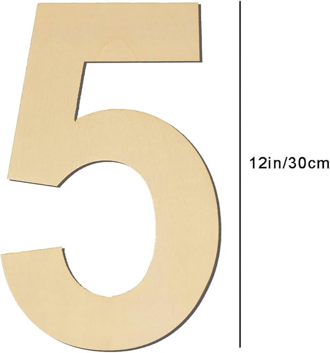 12 Inch Large Blank Wood Number 5 Unfinished Wood Slices Signs Board, Wooden Numbers for DIY Craft Projects, Birthday, Party, Wedding Decorations
