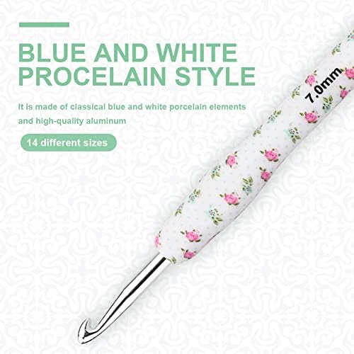 BCMRUN Crochet Gifts, 14pcs Flower Pattern 2.25mm-10mm Soft Grip Metal Crochet Hooks for Crocheting & Knitting, Weave Yarn Craft Kits (White) - Image 3