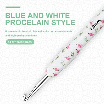BCMRUN Crochet Gifts, 14pcs Flower Pattern 2.25mm-10mm Soft Grip Metal Crochet Hooks for Crocheting & Knitting, Weave Yarn Craft Kits (White) - Image 3