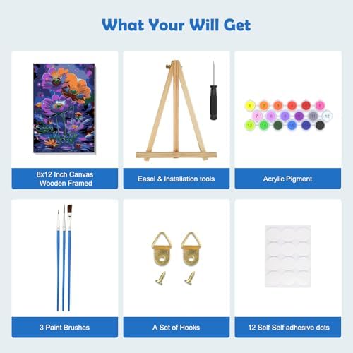 MOGTAA Paint by Numbers Kit for Adults with Frame, Flowers Paint by Number Canvas, Flowers Scenery Paint by Numbers with Easel, DIY Oil Painting Kit for Home Wall Decor 8 x 12 Inch - Image 5