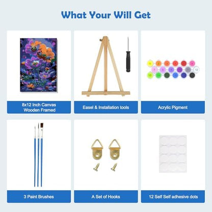 MOGTAA Paint by Numbers Kit for Adults with Frame, Flowers Paint by Number Canvas, Flowers Scenery Paint by Numbers with Easel, DIY Oil Painting Kit for Home Wall Decor 8 x 12 Inch - Image 5