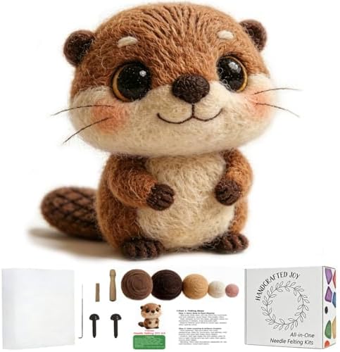 DIY Needle Felting Kit Cute Beaver – Needle Felting Starter Kit with Fiber Roving, Needles, Felting Pad & Instructions | Felted Animal Kit for Beginners Adults | DIY Craft Gift Home Decoration by FaceNFace