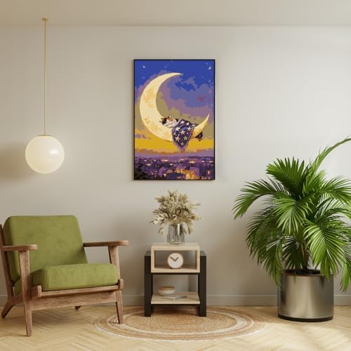 Framed Paint by Numbers Kit for Adults Beginner & Kids Ages 8-12, Moon Cat Paint by Numbers with Frame, without Easel, DIY Acrylic Number Painting for Adults Canvas for Home Decor Gift 8 x 12 Inch - Image 3