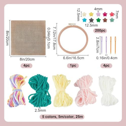DELORIGIN Beginner Sewing Kits Embroidery Starter Kit with Linen Acrylic Star Beads Embroidery Hoop Colorful Threads Sewing Needles Embroidery Tools Stitch Learning DIY Kit Crafts for Adults Women - Image 2