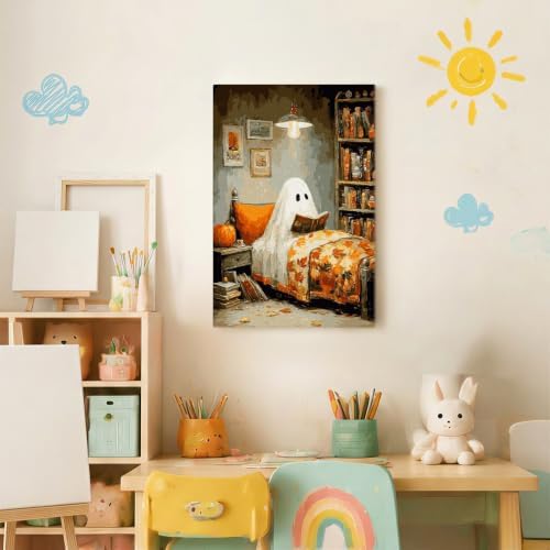 Spandrel Halloween Ghost Framed Paint by Numbers Kit for Adult, Vintage Paint by Number Kits on Canvas Ghost Reading, DIY Acrylic Oil Halloween Painting by Numbers Gifts for Home Wall Decor, 8x12in - Image 3