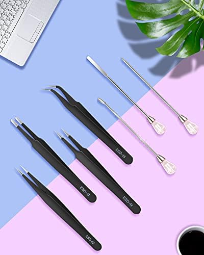 11 Pcs Resin Spoon Tools Kit-Metal Stir Sticks Resin Spoons Poke Needle with Anti-Static Stainless Steel Precision Tweezers Set for Resin Crafts,Jewelry Making,DIY Epoxy Silicone Resin Molds(Pink) - Image 6