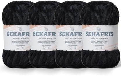 Chenille Velvet Soft Yarn Black 4 Pack by Sekafris
