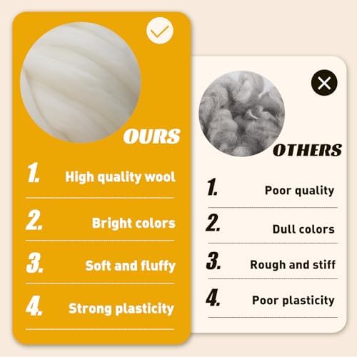 9.5 oz Wool Roving, Needle Felting Pure Wool White Needle Felt Roving - Image 5